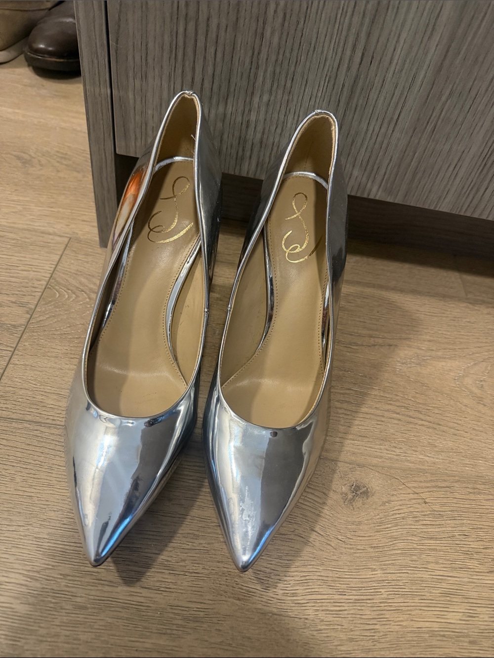 Sam Edelman Metallic Silver Pointed-Toe Pumps